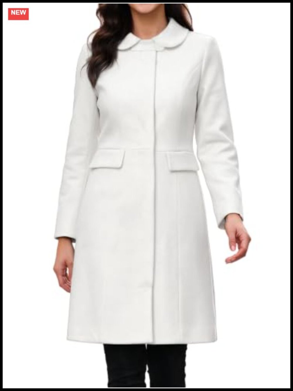 Allegra K Women's Winter Peter Pan Collar Single Breasted Long Pea Coat
